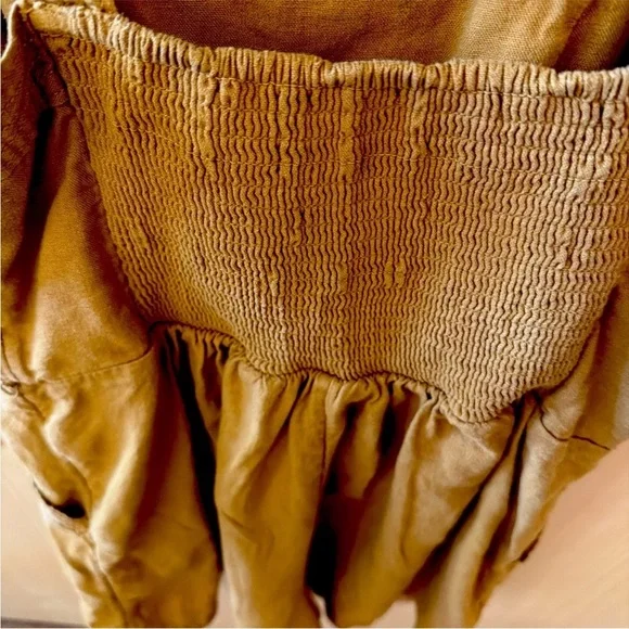 Old Navy M Mustard Jumper Wide Strap Deep Pockets Boho Utility Back Smocking - Picture 15 of 16